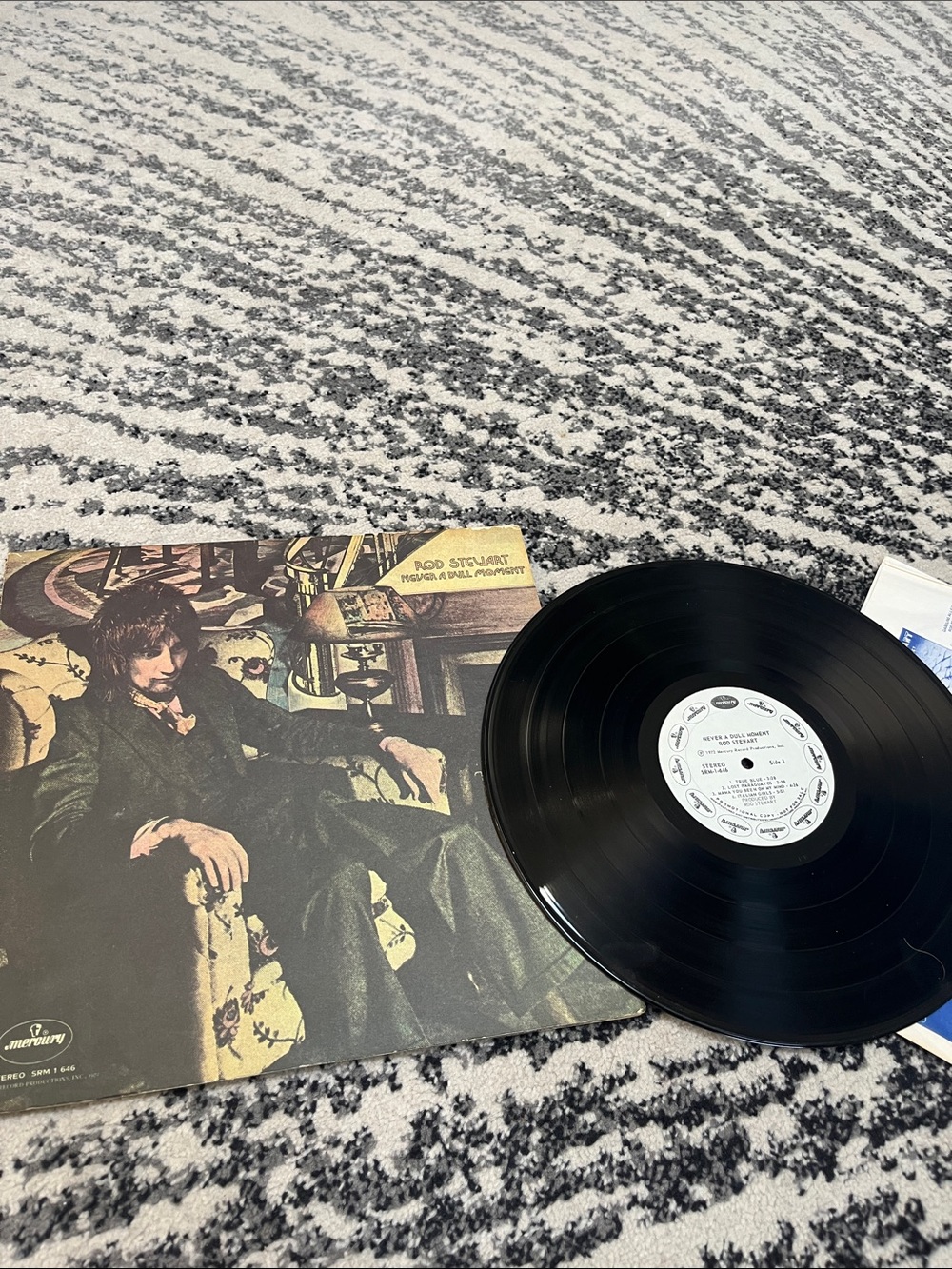 Rod Stewart never a dull moment Black Vinyl Record with Vintage Album